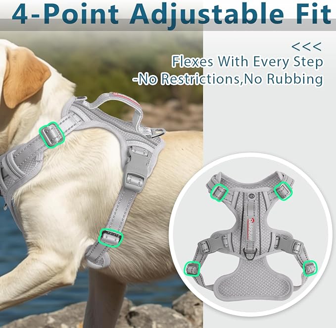 BARKBAY Dog Harness No Pull with ID Tag Pocket - Heavy Duty, Reflective, Easy Control for Large Dogs(Grey,L)