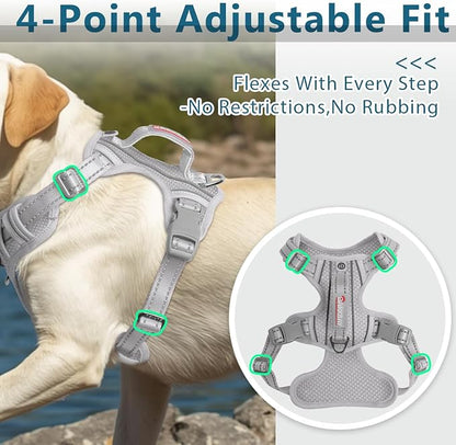 BARKBAY Dog Harness No Pull with ID Tag Pocket - Heavy Duty, Reflective, Easy Control for Large Dogs(Grey,M)