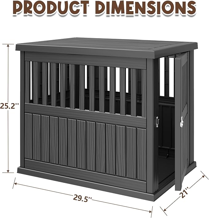 Fancyango Dog Crate Furniture End Table - Decorative Corner Dog House Table for Small to Medium Dogs, Indoor Plastic Dog Crate with Lockable Latch (Classic Black, 29.5" L x 21" W x 25.2" H)