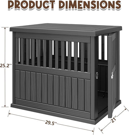 Fancyango Dog Crate Furniture End Table - Decorative Corner Dog House Table for Small to Medium Dogs, Indoor Plastic Dog Crate with Lockable Latch (Classic Black, 29.5" L x 21" W x 25.2" H)