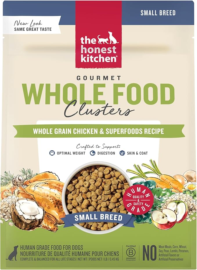 The Honest Kitchen Human Grade Whole Food Dry Dog Food, Clusters Small Breed Whole Grain Dry Dog Food, Chicken, 1 lb