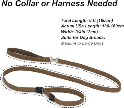 Slip Lead Dog Leash,Soft Corduroy 6 FT Dog Training Leash for Medium Large Dogs,No Pull Slip Leash and Collar with Padded Handle,Brown