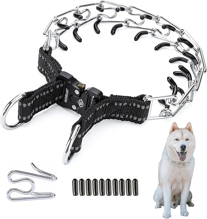 Prong Collar for Dogs Adjustable No Pull Dog Choke Pinch Training Collar with Comfortable Rubber Tip for Small Medium Large Dogs (Small, Black)