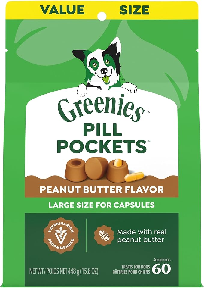 Greenies Pill Pockets for Dogs Large Size, Dog Treat Pouch for Capsule Medication, Peanut Butter Flavor, 15.8 oz. Pouch
