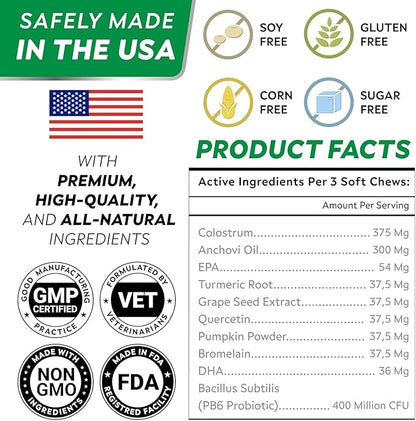 StrellaLab Dog Allergy Relief & Anti Itch Support Chews w/Omega 3: Real Ingredients, Real Taste! Skin & Coat Immune Supplement w/Fish Oil, Pumpkin & Enzymes — Developed by Experts - Made in USA -120Ct