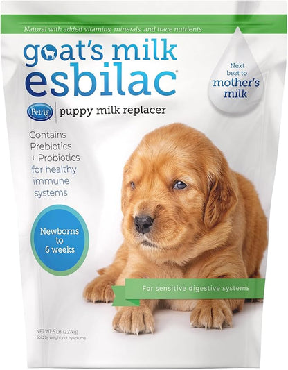 PetAg Goat’s Milk Esbilac Powder - 5 lb - Powdered Puppy Formula with Prebiotics, Probiotics & Vitamins for Puppies Newborn to Six Weeks Old - for Sensitive Digestive Systems
