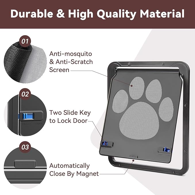 Cat Screen Door with Magnetic Closure Doggy Screen Door for Sliding Screen Door/Window Lockable Door for Kitty/Cats/Doggies
