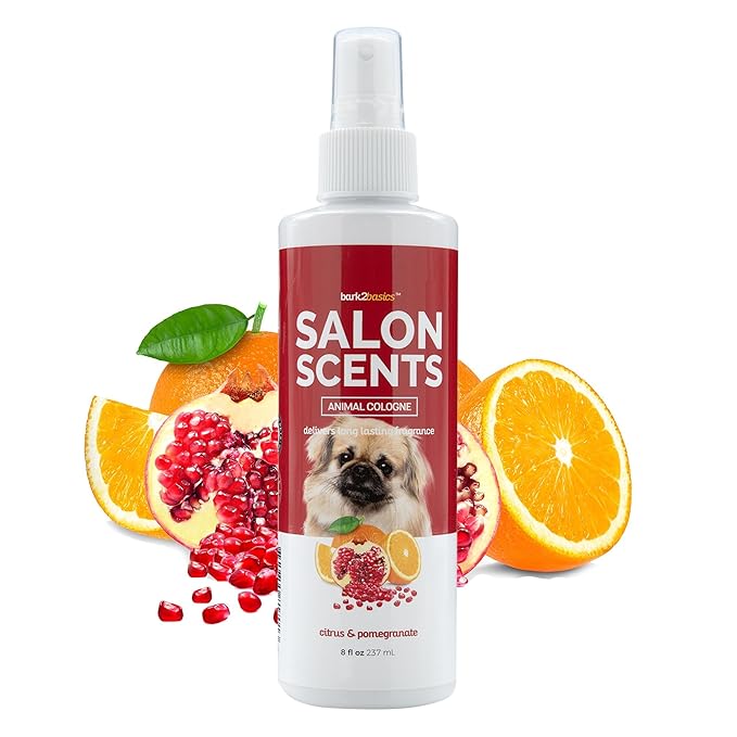 Bark2Basics Salon Scents Pet Grooming Cologne Spray - 8 oz, Natural Professional Groomer Perfume for Dogs and Cat, Long Lasting, Deodorizing, (Citrus and Pomegranate)
