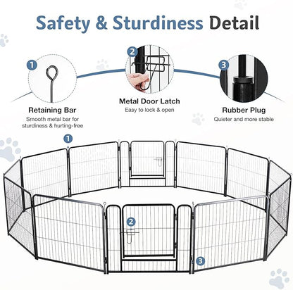 DUMOS Dog Playpen Indoor, Metal 24 Inch 12 Panels Foldable Pet Fence with Door, Outdoor Small Medium Large Dog Puppy Portable Exercise Play Pen for RV Camping, Trips, Play Yard