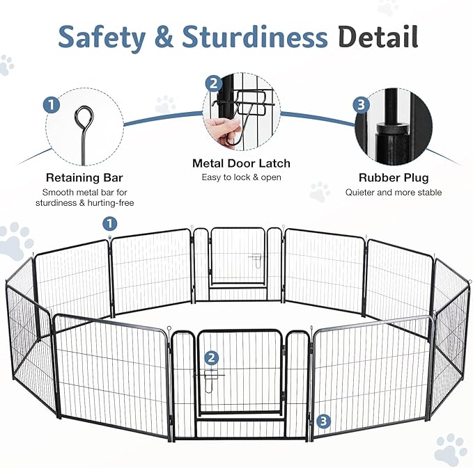 DUMOS Dog Playpen Indoor, Metal 40 Inch 12 Panels Foldable Pet Fence with Door, Outdoor Small Medium Large Dog Puppy Portable Exercise Play Pen for RV Camping, Trips, Play Yard