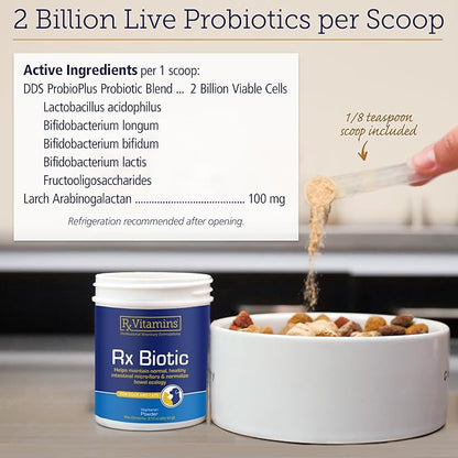 Rx Vitamins Rx Biotic - Probiotic Powder for Dogs and Cats - Cat Digestive Support & Probiotic for Dogs Gut Health - Dog Probiotics for Digestive Health - 2.12oz