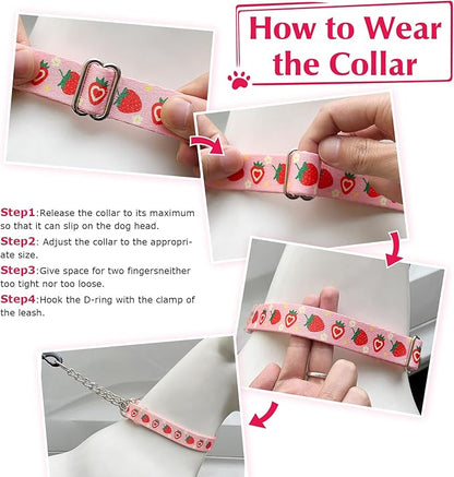 Pink Strawberry Martingale Dog Collar with Chain - No-Pull Training Collar Soft & Durable Design for Medium, Large & XL Dogs (XL Strawberry)