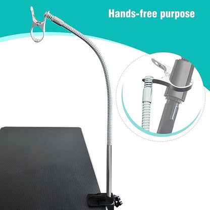 SHELANDY Dog Pet Grooming Table Hair Dryer Stand Hose Tube Holder Hands-Free Stainless Steel Groomers Adjustable Third Arm with Clamp