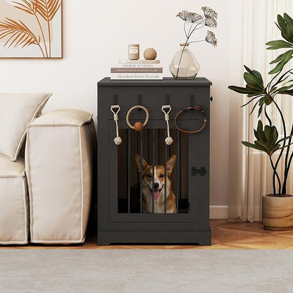 Dog Crate Furniture, Wooden Dog Kennel Furniture, Heavy-Duty Dog Crate End Table with Storage Drawers, Double Doors Decorative Pet Cage House Indoor for Small Medium Dog, 40Inch, Black