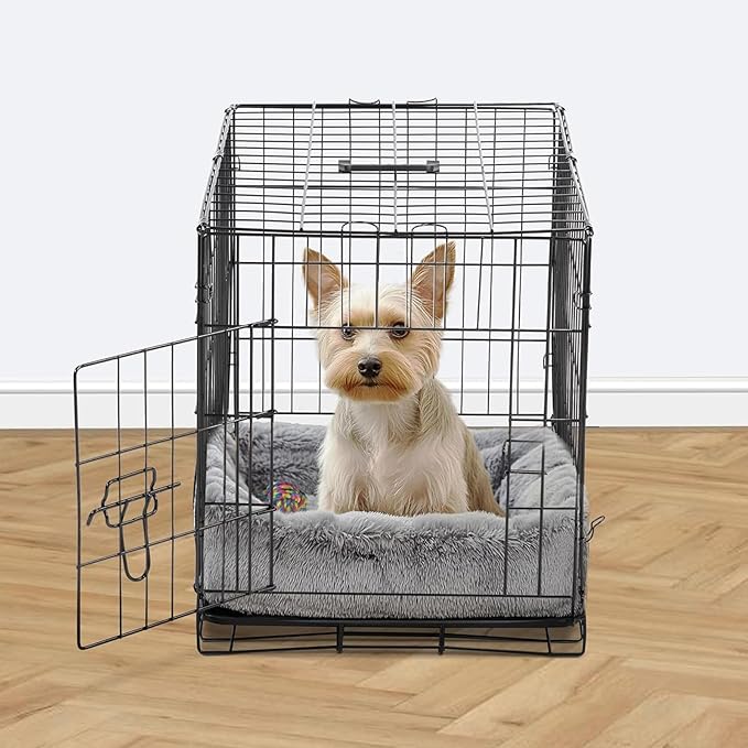 Dog Crate, Small 24 Inch Single Door Portable Puppy Dog Cage, Metal Wire Pet Kennel with Secure Lock, Leak-Proof Pan Tray, Foldable Design for Small Dog Indoor Training and Outdoor Trave