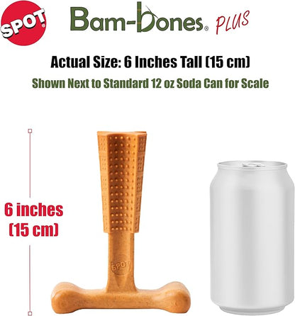 SPOT Bam-Bones Plus T Bone - Bamboo Fiber & Nylon, Durable Long Lasting Dog Chew for Aggressive Chewers – Toy for Dogs & Puppies Under 60lbs, Non-Splintering, 6in, Allergen Free Peanut Butter Flavor