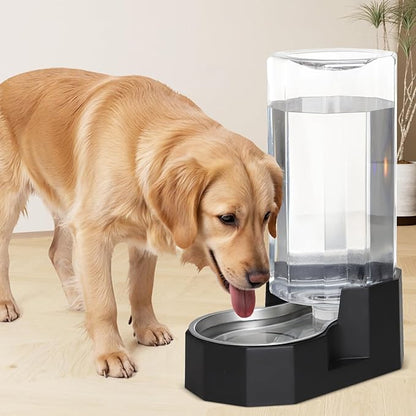 Sfozstra Large Dog Water Dispenser: 9L Gravity Black Gravity Water Feeder - Dishwasher-Safe Stainless Steel Bowl - Easy Clean - for Medium/Large Dogs - Multi-Pet Homes - Garage/Garden/Patio