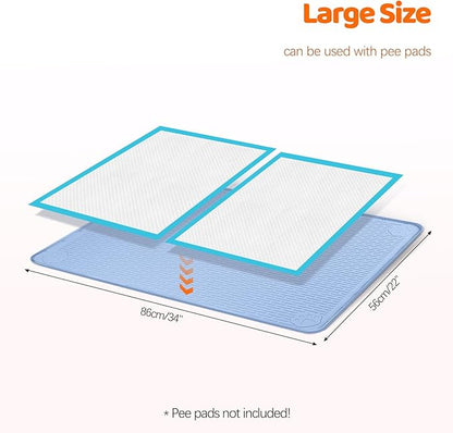 Pee Pads for Dogs, 34" x 22" Extra Large Reusable Silicone Mat, Washable Puppy Training Pads for Potty Training, Non-Slip, Leak-Proof, Indoor Floor Protection (Blue)