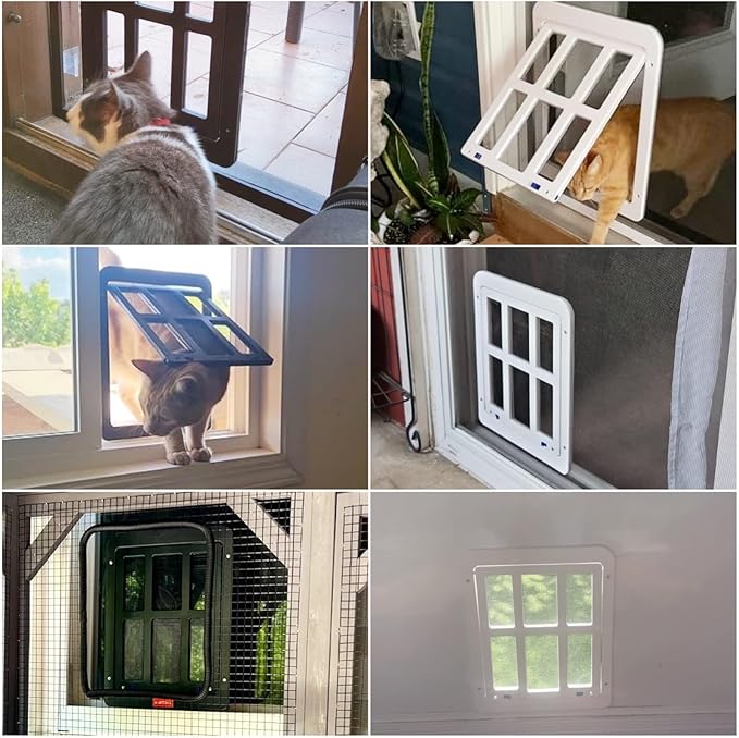 Enjoying Cat Door for Screen Doors, Passage Opening 8.3" x 10.3", Access Freely, Magnetic Swing Flap, Small Pet Door for Sliding Doors Window, Lockable, Black