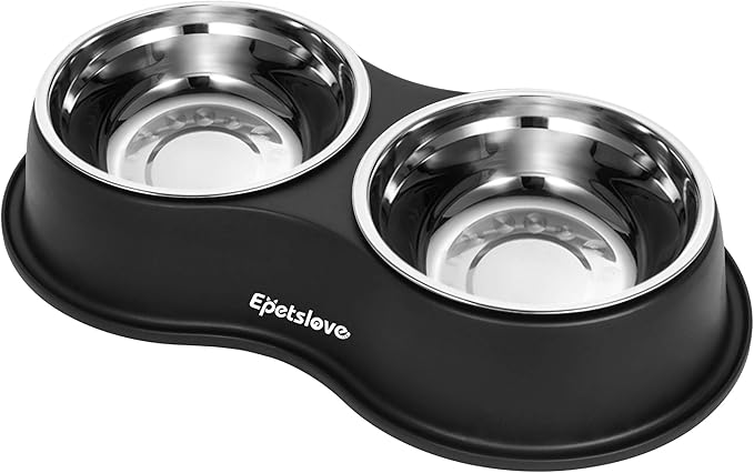 Epetslove Dog Bowls Double Dog Water and Food Bowl Stainless Steel Bowl with Non-Slip Resin Station, Pet Feeder Bowls for Puppy Medium Dogs Cats