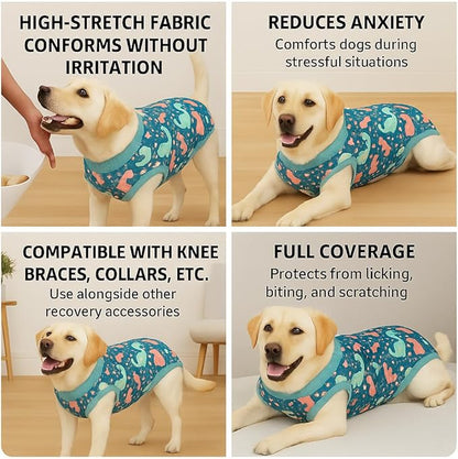 PetWarm Dog Recovery Suit, Pet Coat's Inner Clothes, Substitute E-Collar and Cone, Dog Surgery Recovery Suit, Female Male Onesie for Dogs Spay Neuter, Dinosaur Pattern, Multi-Colored, L