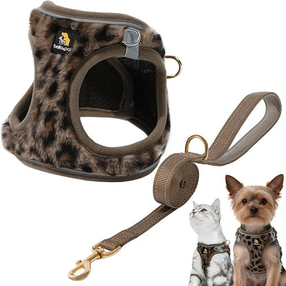 BELLA & PAL Step in Vest Harness for Small and Medium Dogs, No Pull Small Dog Harness with Leash Set, Comfortable Air Mesh Dog Vest Harness with Reflective Strip (Brown Leopard, XS)