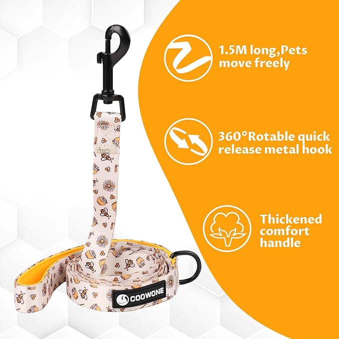 Dog Cat Harness and Leash Set, Puppia Soft Mesh Padded and Adjustable Puppy Vest Cute Dog Clothes Escape Proof Easy Walk Pet Accessories (Honeybee, S (Neck 10.6"-13"; Chest 14"-19.6"))