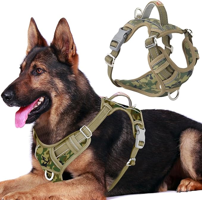 BARKBAY Dog Harness No Pull with ID Tag Pocket - Heavy Duty, Reflective, Easy Control for Large Dogs(Camo,XL)
