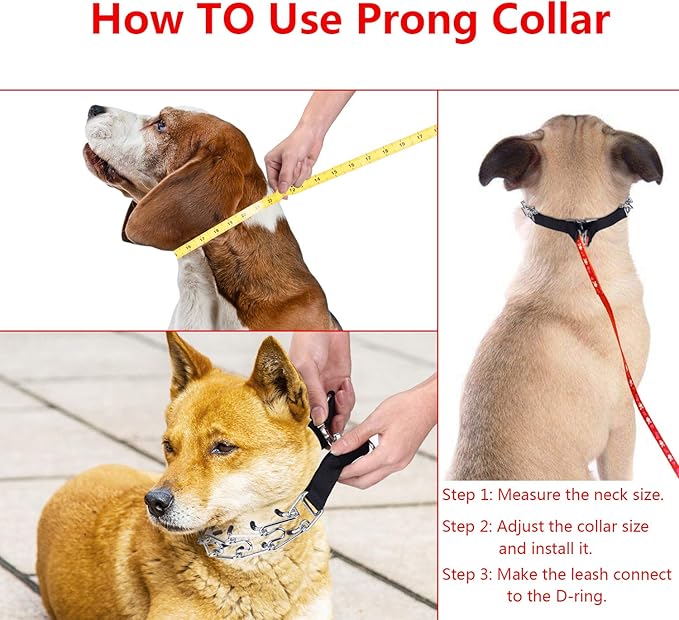 Prong Collar for Large Dogs, Dog Pinch Collar,Dog Training Collar,High Strength Quick Release Metal Buckle,Comfort Rubber Tips,for Large Dogs (4.0mm, 23.6-Inch, Black)