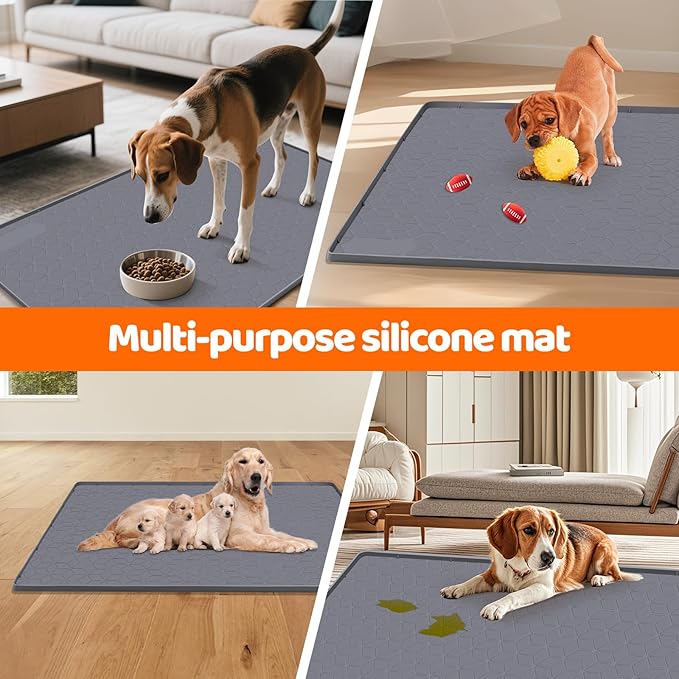 Pee Pads for Dogs, 34" x 22" Extra Large Reusable Dog Silicone Mat for Floor Protector, Washable Non-Slip Dog Training Pads for Potty Training (Grey)