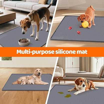 Pee Pads for Dogs, 34" x 22" Extra Large Reusable Dog Silicone Mat for Floor Protector, Washable Non-Slip Dog Training Pads for Potty Training (Grey)