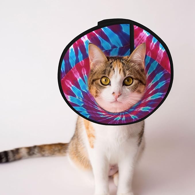 Adjustable Pet Cone for Small Dogs Tie Dye, Lightweight Elizabethan Collar for Cats, Puppies, and Dogs After Surgery, Prevent Licking