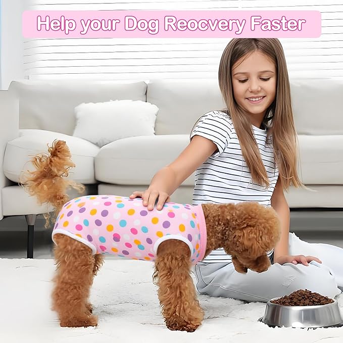 Coppthinktu Recovery Suit for Dogs After Surgery, Dog Onesie Surgery Recovery Suit for Female Spay, Soft Surgical Pajamas Bodysuits for Puppy to Prevent Licking Dog Cone Alternative Dots M