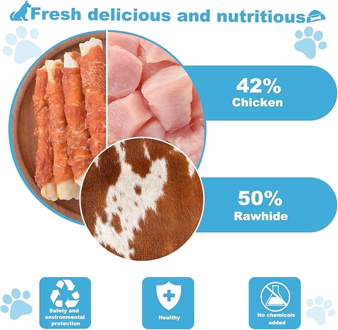 Dog Treats Chicken Wrapped Rawhide Rolls Healthy Dog Chews Long Lasting 0.5lb/227g