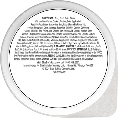 Blue Buffalo Delights Small Breed Natural Wet Dog Food, Prime Rib Flavor in Gravy, 3.5-oz Cups, 12 Count