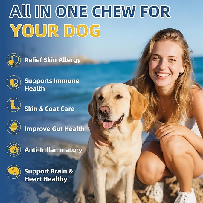 Dogs Allergy & Itch Relief Chews, Dog Probiotics for Skin & Immune Support Helps Relieve Itchy Skin & Ear, Dog Allergy Supplement for Paw Licking, Itching Skin Relief with Colostrum, Fish Oil (Brown)
