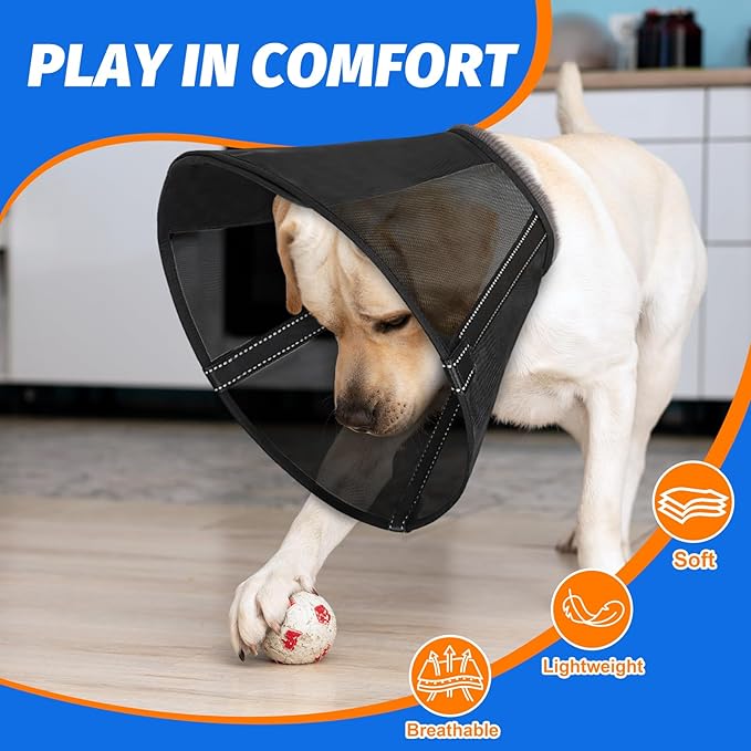 Breathable Mesh Dog Cone Collar for Surgery, Soft Elizabethan Recovery Alternative to Stop Licking,Pet Neck Collar for Large Medium Small Breeds(Navy Black,5)