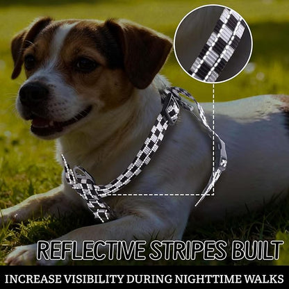 Roses&Poetry Dog Harness for Large Dogs, 6 Point Adjustable Fit No Pull Harness with Handle for Control and Easy Walking, Reflective Pet Halter Harnesses（Blackwhite-L）