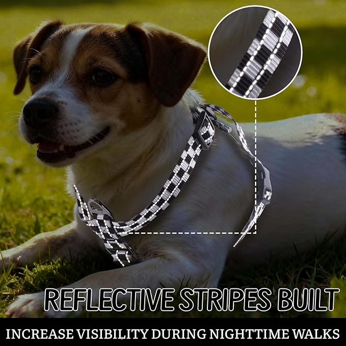 Roses&Poetry Dog Harness Medium Sized Dog, 6 Point Adjustable Fit No Pull Harness with Handle for Control and Easy Walking, Reflective Pet Halter Harnesses（Blackwhite-M）