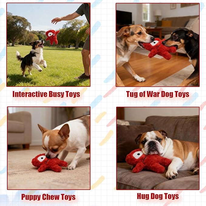 Squeaky Dog Toy, Plush Stuffed Dog Toy Keep Them Busy Tug of War Dog Chew Toy for Small Medium Large Dogs (Red)