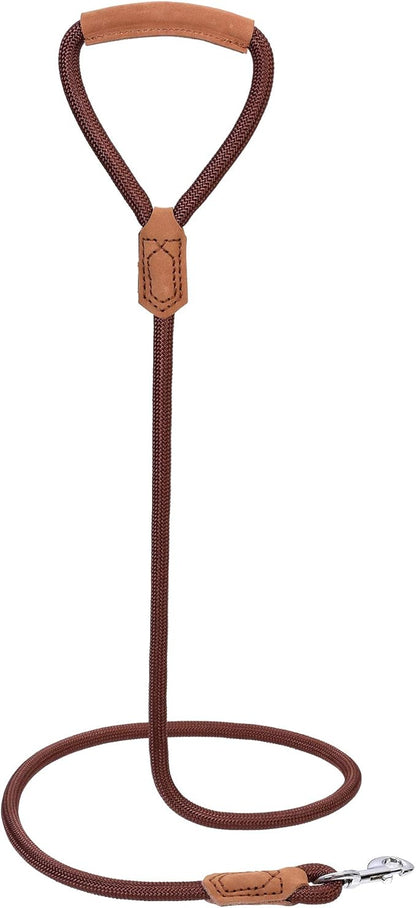 Mile High Life | Premium Leather Dog Leash | Strong Rope Leash | Leather Handle | Zinc Alloy Strong Clasp | Small Medium Large Dogs | 4/5/6 Feet(Dark Brown, 60 Inch (Pack of 1))