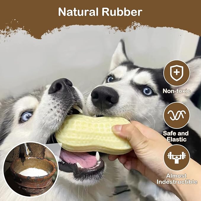 Squeaky Dog Toys Interactive, 2 PCS Peanut Shape Dog Toys Teeth-Cleaning Squeak Dog Chew Toy, Durable for Medium Dogs, Large & Small Breeds - Puppy Teething Chew Dog Toy