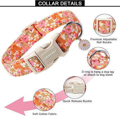 ARING PET Spring Summer Dog Collar, Cute Daisy Wildflower Floral Blossom Pet Collars for Small Medium Large Girl Dogs-S Size