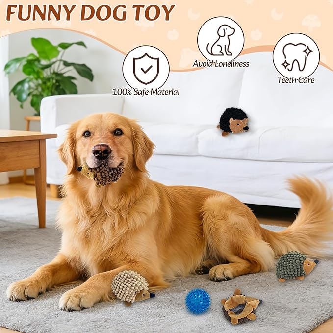 Plush Hedgehog Dog Toys 5 Pack, 2-in-1 Squeaky No-Stuffing Hedgehog for Small and Medium Pets, Keep Your Puppy Busy with Multi-Colored for Indoor & Outdoor Play