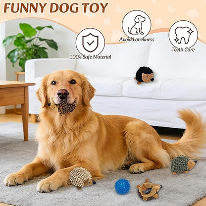 Plush Hedgehog Dog Toys 5 Pack, 2-in-1 Squeaky No-Stuffing Hedgehog for Small and Medium Pets, Keep Your Puppy Busy with Multi-Colored for Indoor & Outdoor Play