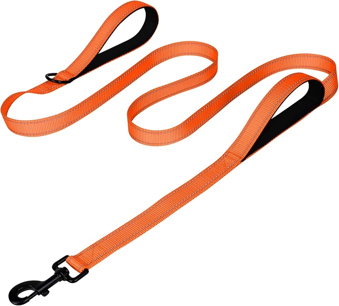 Joytale Dog Leash Heavy Duty for Large Dogs that Pull, Double Handle for Traffic Control, Double-Sided Reflective Leashes for Large Medium Dogs Night Safety, 6FT, Orange