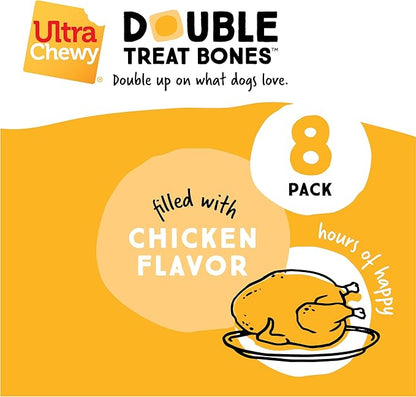Ultra Chewy Double Treat Bones: Long-Lasting Dog Treats Made in USA for Large and Small Breeds, Highly Digestible, Ideal for Aggressive Chewers (Chicken, 2 Value Packs)