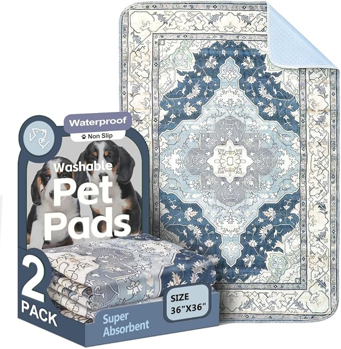 Washable Pee Pads for Dogs 2 Pack Reusable Puppy Training Pads 36"x36" Super Absorbent Waterproof Dog Training Pads, Non-Slip Potty Pads Whelping Pads Litter Mat Pet Supplies - Navy/Mix