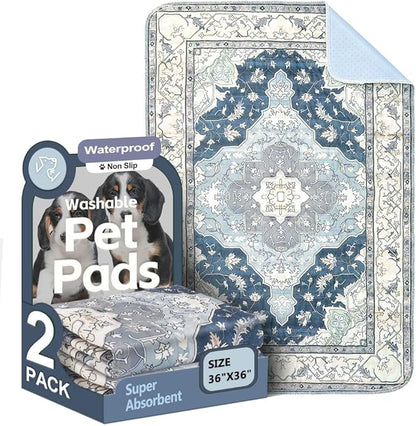Washable Pee Pads for Dogs 2 Pack Reusable Puppy Training Pads 36"x36" Super Absorbent Waterproof Dog Training Pads, Non-Slip Potty Pads Whelping Pads Litter Mat Pet Supplies - Navy/Mix