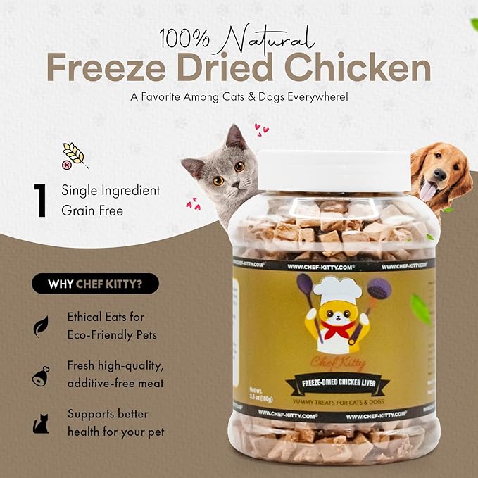 Chicken Liver Dog Treats | Freeze Dried Liver Treats for Dogs, 100% Human Grade, Single Ingredient | Grain-Free Kitten Treats, High Protein | No Additives or Preservatives | Tested in USA | 3.1 oz
